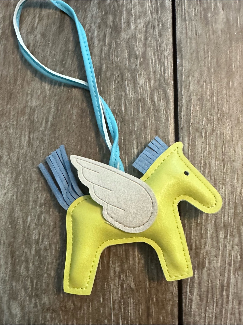 Yellow & Blue Pegasus Bag Charm with light turquoise Blue Tassel, new